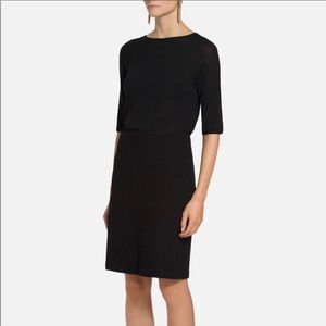 St. John Micro Boucle Knit Pencil Skirt w/ Leather detailing
